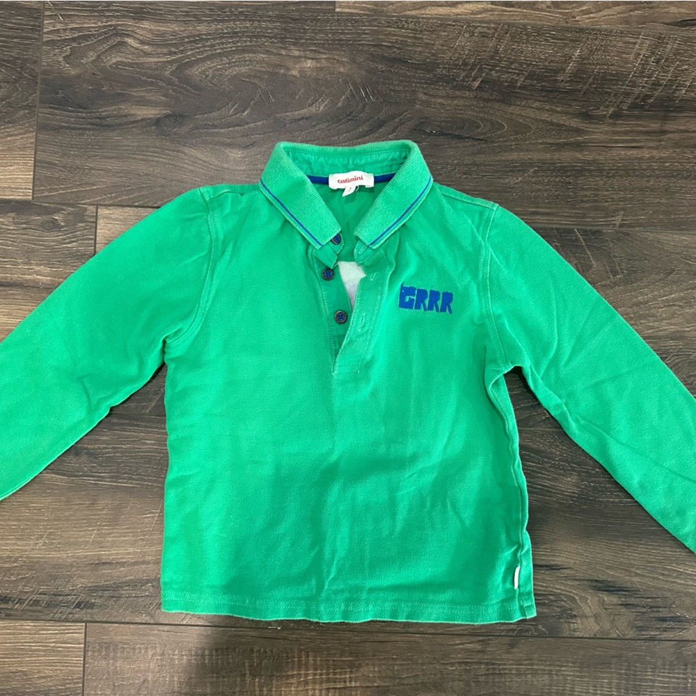 Catimini Vibrant Green Polo with Blue Accents